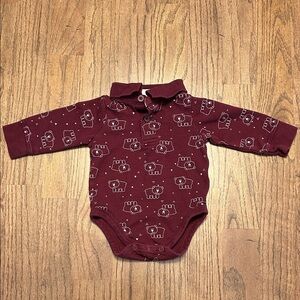 Maroon Baby Bodysuit with Bear Print